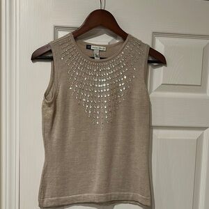 Beige Sleeveless Top with Embellishments